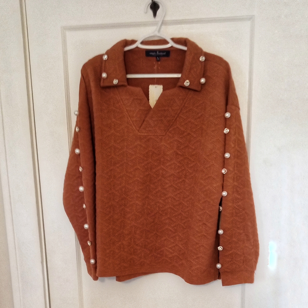 Simply Southern Mocha Brown Sweatshirt with Pearl Details